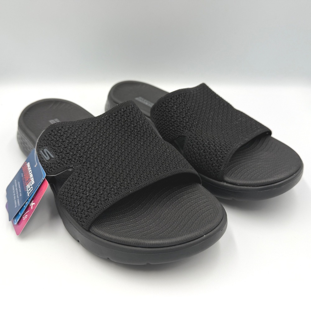 Skechers Go Walk Flex Sandals Women 11 Timeless Black NWT Sparkle Knit Slides - Picture 14 of 16